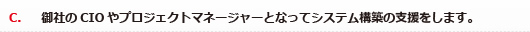 C．御社のCIOやプロジェクトマネージャーとなってシステム構築の支援をします。